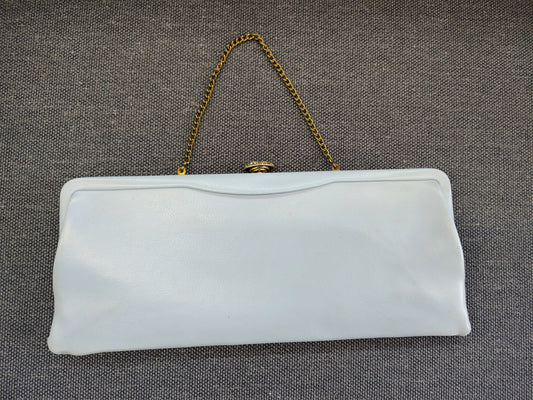 Vintage Powder Blue Chain Handle Evening Clutch Bag