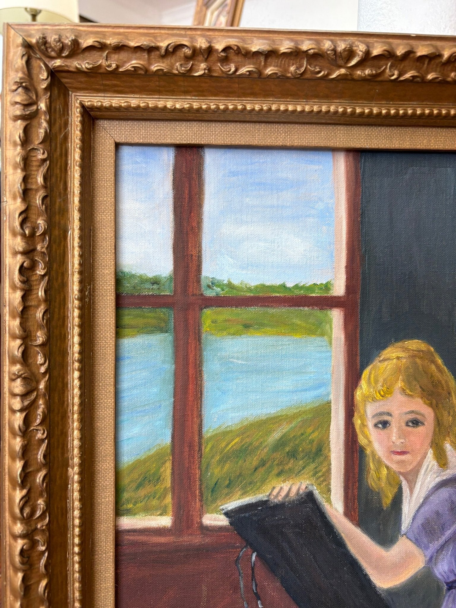 P. Rodwin Oil on Canvas — "Young Woman Drawing" After Villers, Framed 24" × 20" - Loom Vintage