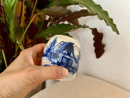 P. Storie Pottery Salt Shaker — Hand-Painted Barn Scene - Loom Vintage