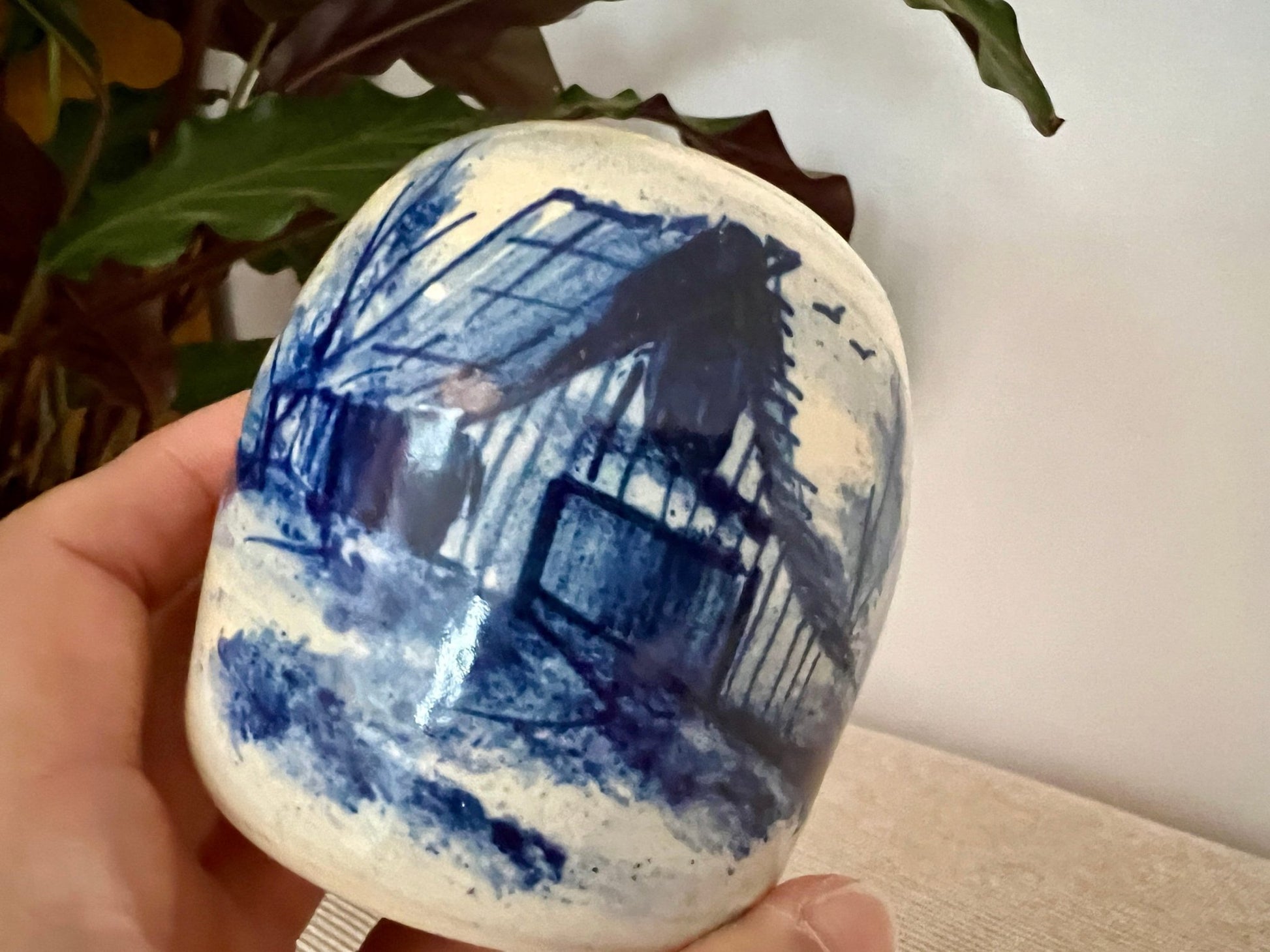 P. Storie Pottery Salt Shaker — Hand-Painted Barn Scene - Loom Vintage