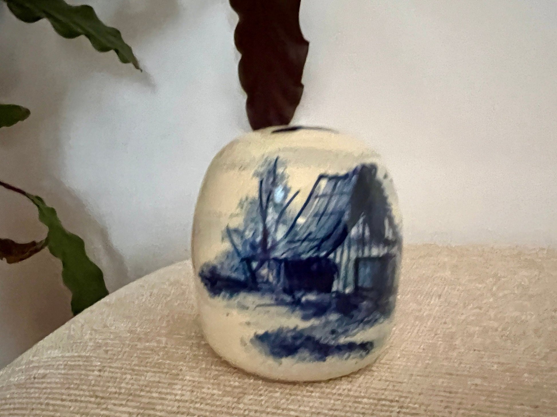 P. Storie Pottery Salt Shaker — Hand-Painted Barn Scene - Loom Vintage