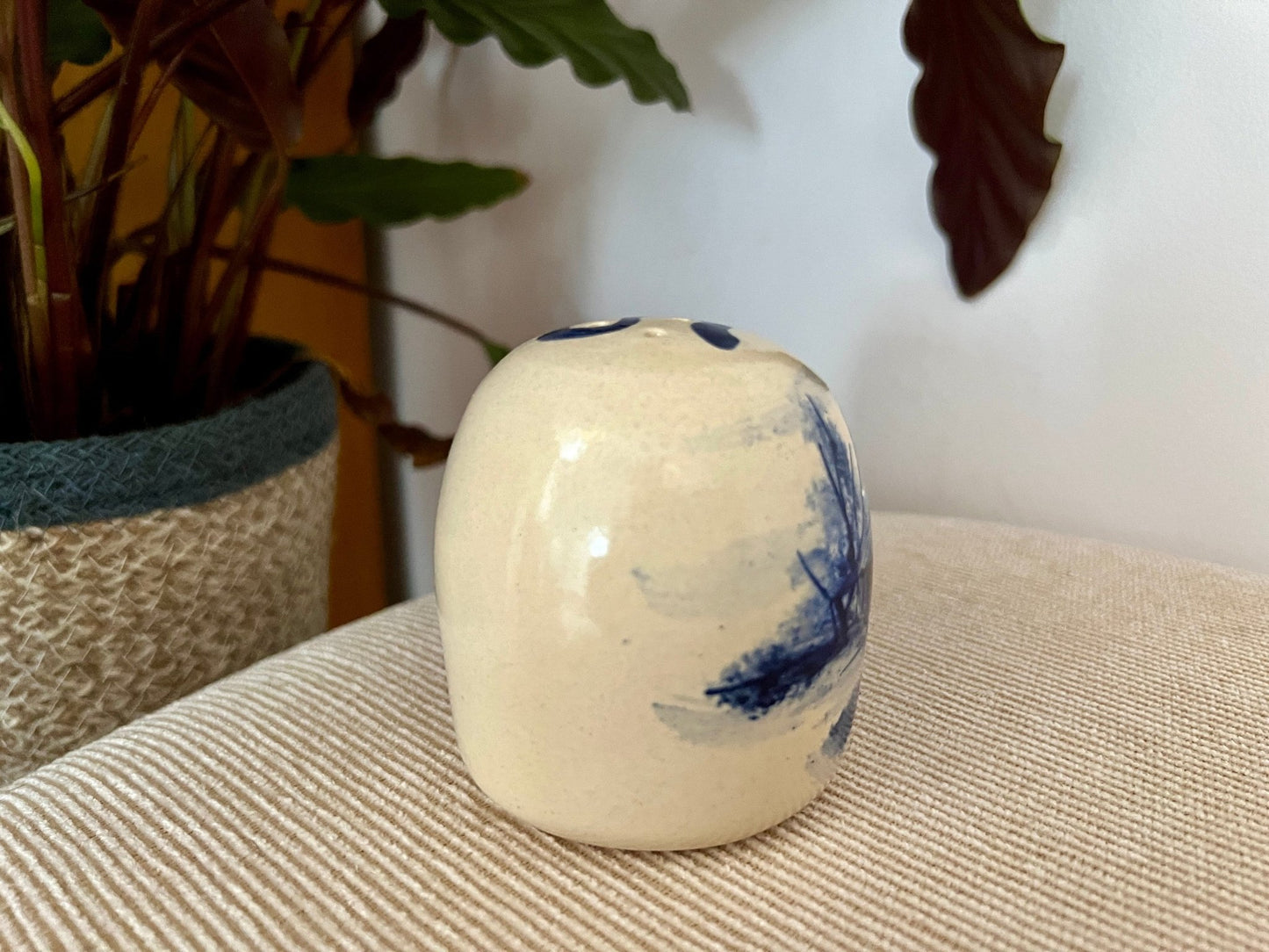 P. Storie Pottery Salt Shaker — Hand-Painted Barn Scene - Loom Vintage