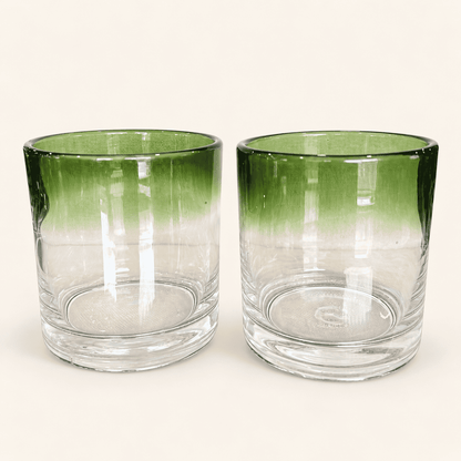 Pair of Hand-Blown Green Ombre Rocks Glasses, photo 1 of 6