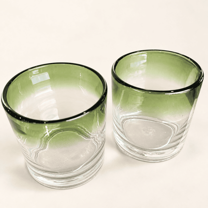 Pair of Hand-Blown Green Ombre Rocks Glasses, photo 2 of 6