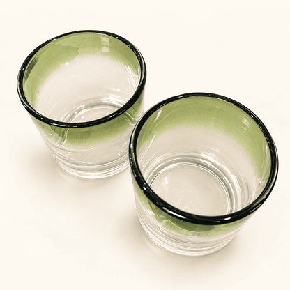 Pair of Hand-Blown Green Ombre Rocks Glasses, photo 3 of 6