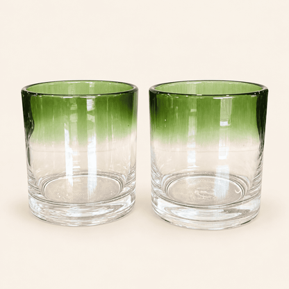 Pair of Hand-Blown Green Ombre Rocks Glasses, photo 4 of 6