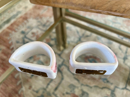 Pair of Ceramiche D'arte Gandria Napkin Rings, Pink Floral Napkin Holders, Hand Painted Ceramic Napkin Rings - Loom Vintage