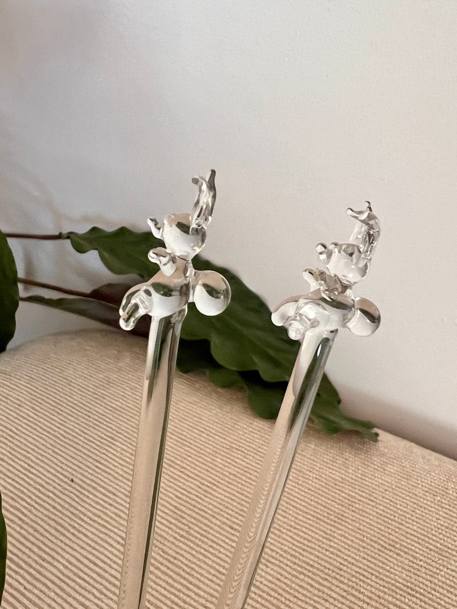 Pair of Vintage Hand Blown Animal, Bunny, Swizzle Sticks, Glass Drink Stirrers, Rabbit Beverage Mixers - Loom Vintage