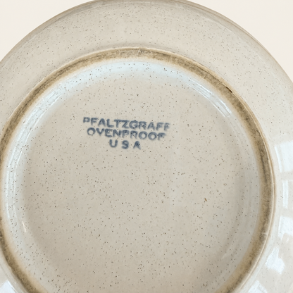 Close up of Pfaltzgraff Ovenproof USA maker stamp