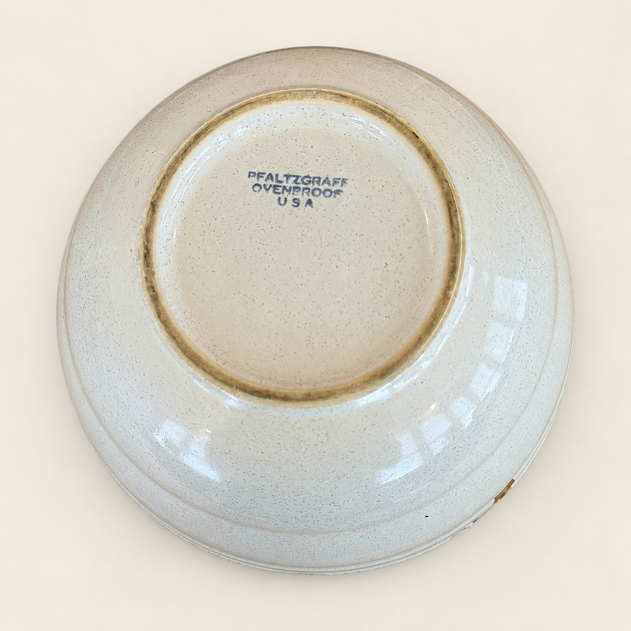 Bottom of bowl showing Pfaltzgraff Ovenproof USA stamp