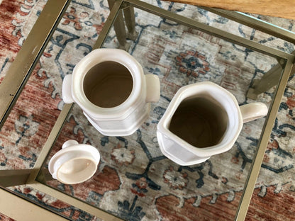 Pfaltzgraff Heritage White Sugar and Creamer Set, Old Castle Mark Octagon Pottery, Made in USA, Creamer Pitcher and Sugar Bowls - Loom Vintage