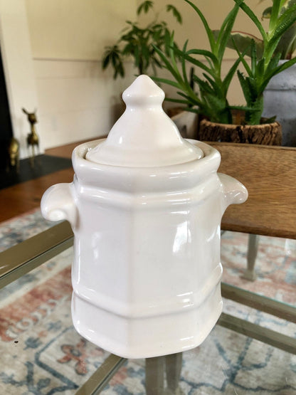 Pfaltzgraff Heritage White Sugar and Creamer Set, Old Castle Mark Octagon Pottery, Made in USA, Creamer Pitcher and Sugar Bowls - Loom Vintage