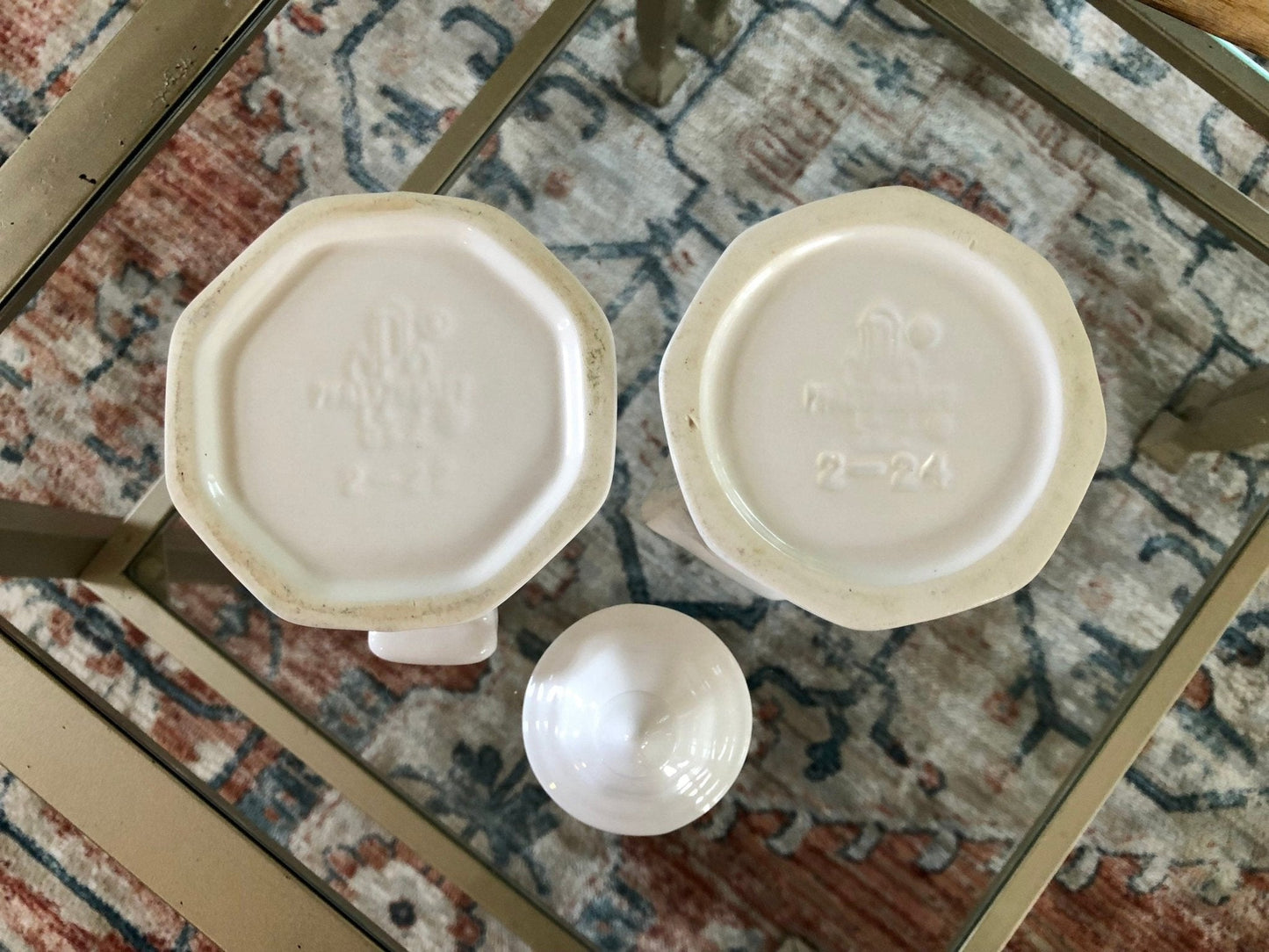 Pfaltzgraff Heritage White Sugar and Creamer Set, Old Castle Mark Octagon Pottery, Made in USA, Creamer Pitcher and Sugar Bowls - Loom Vintage