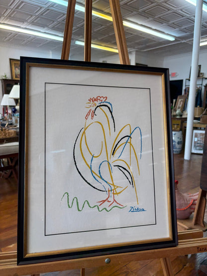 Picasso - Inspired “Le Coq” Line - Drawing Print – Mid - Century Modern Black/Gold Frame 17″ - Loom Vintage