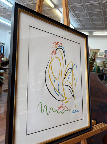 Picasso - Inspired “Le Coq” Line - Drawing Print – Mid - Century Modern Black/Gold Frame 17″ - Loom Vintage