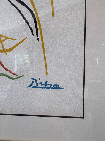 Picasso - Inspired “Le Coq” Line - Drawing Print – Mid - Century Modern Black/Gold Frame 17″ - Loom Vintage