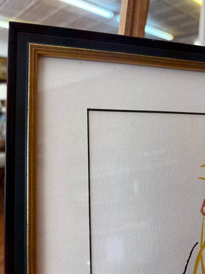 Picasso - Inspired “Le Coq” Line - Drawing Print – Mid - Century Modern Black/Gold Frame 17″ - Loom Vintage