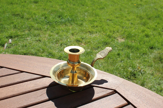 Pineapple Gold Candle Holder, Candle Stick, Vintage solid brass with decorative handle - Loom Vintage