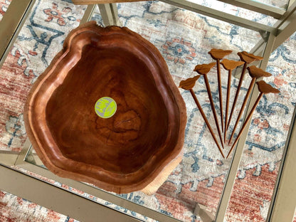 Planation Wood Serving Dish with Matching Bird Appetizer Skewers, Servingware, Serving Tray - Loom Vintage
