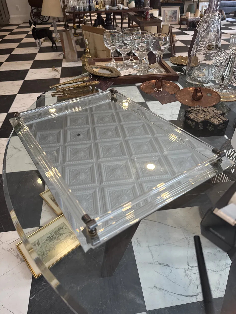 Godinger Silver Art Co Mirrored Vanity Tray — Glass Rod Gallery Rails, Metal Corner Brackets