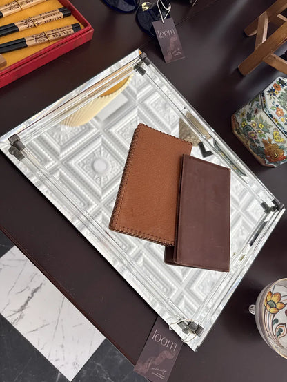 Godinger Silver Art Co Mirrored Vanity Tray — Glass Rod Gallery Rails, Metal Corner Brackets