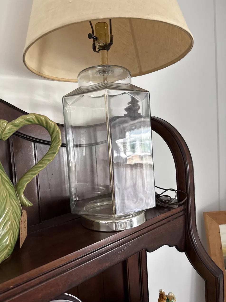 Mid Century Clear Glass Lamp, Chrome & Glass Table Lamp