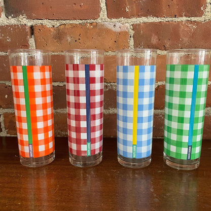 Ralph Lauren Gingham Plaid Glass Tumblers, Set of 4 — Vintage Preppy Barware - Loom Vintage