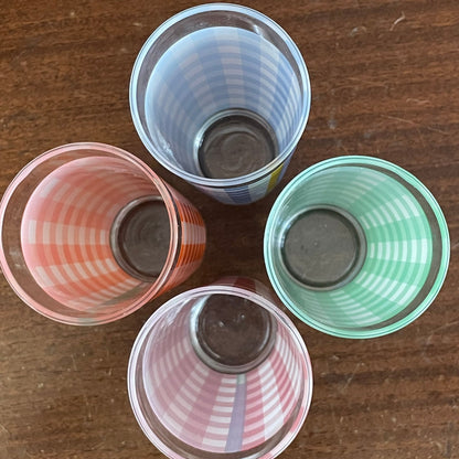 Ralph Lauren Gingham Plaid Glass Tumblers, Set of 4 — Vintage Preppy Barware - Loom Vintage