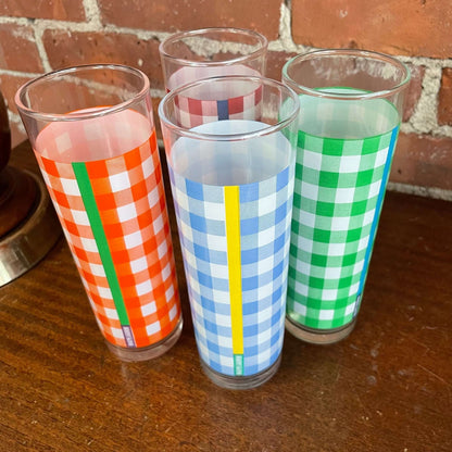 Ralph Lauren Gingham Plaid Glass Tumblers, Set of 4 — Vintage Preppy Barware - Loom Vintage