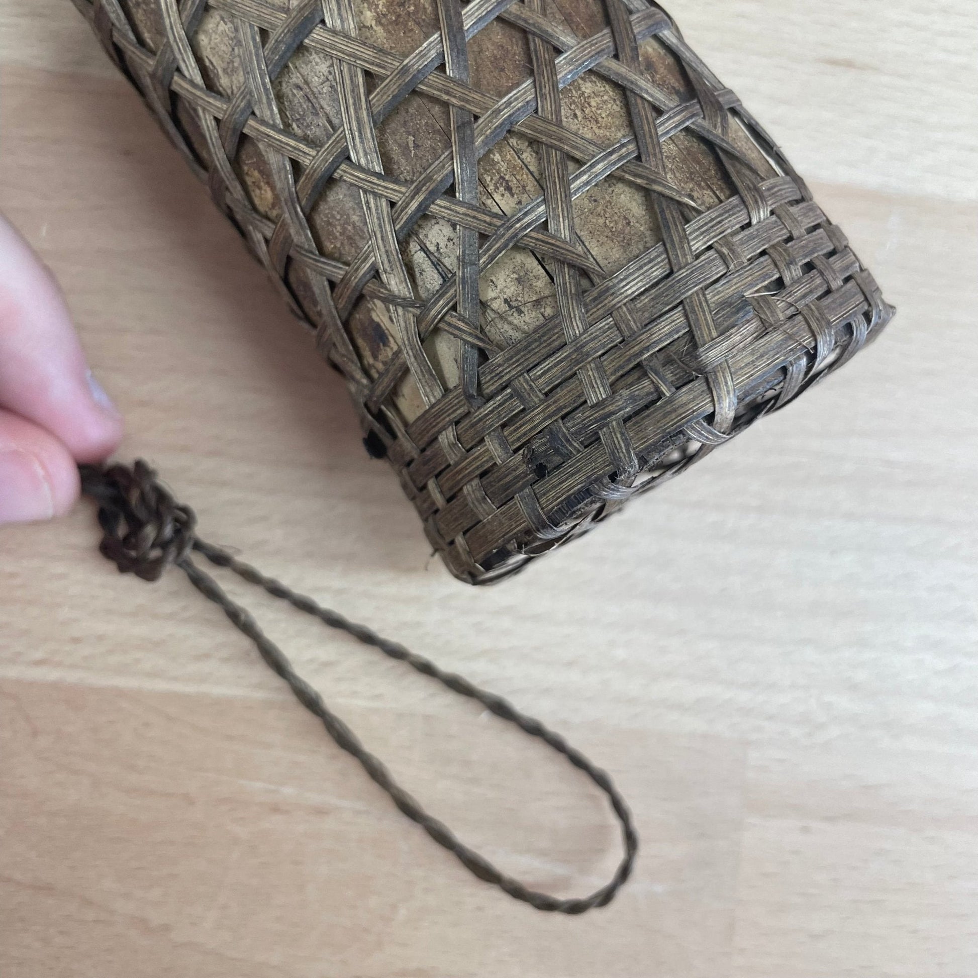 Rare 1920s–40s Japanese Ikebana Woven Bamboo Hanging Basket - Loom Vintage