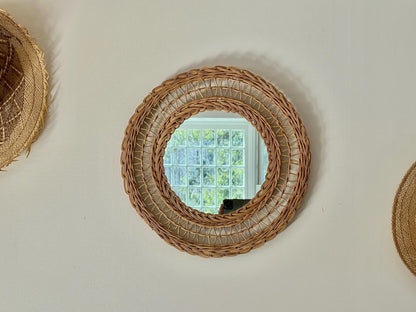 Rattan and Bamboo Pineapple Wall Mirror — Woven Natural, c. 1960s–70s - Loom Vintage