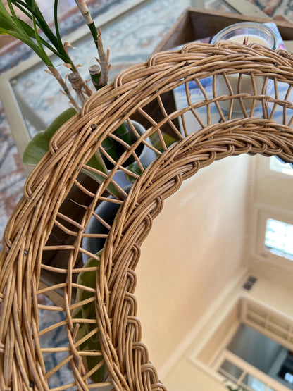 Rattan and Bamboo Pineapple Wall Mirror — Woven Natural, c. 1960s–70s - Loom Vintage