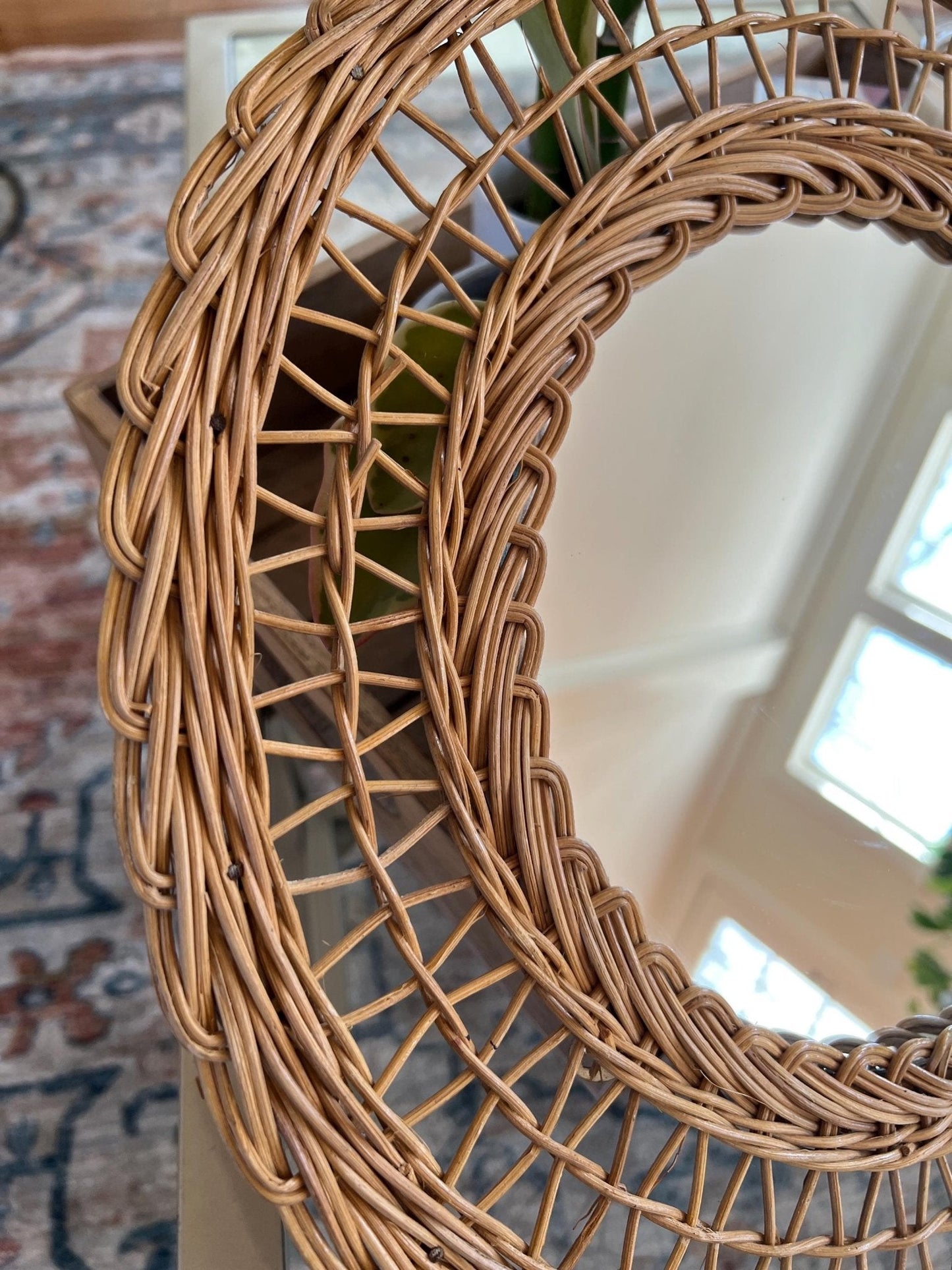Rattan and Bamboo Pineapple Wall Mirror — Woven Natural, c. 1960s–70s - Loom Vintage