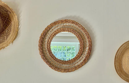 Rattan and Bamboo Pineapple Wall Mirror — Woven Natural, c. 1960s–70s - Loom Vintage