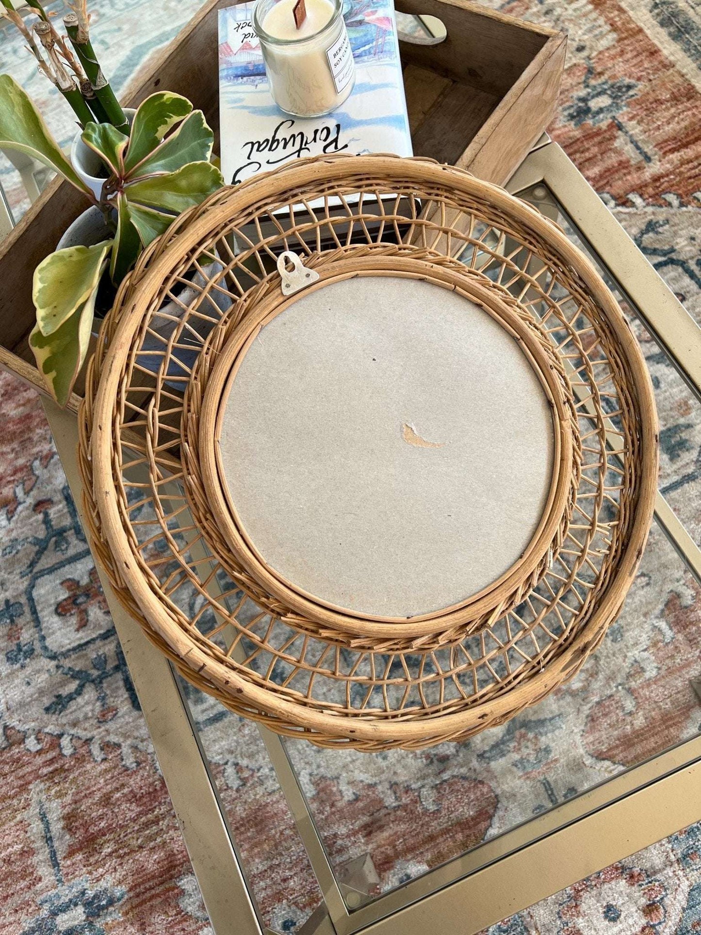 Rattan and Bamboo Pineapple Wall Mirror — Woven Natural, c. 1960s–70s - Loom Vintage