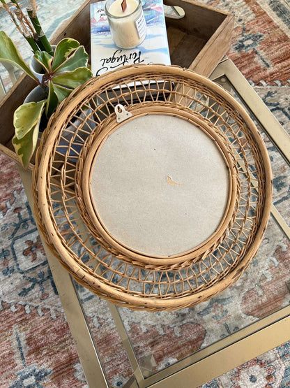 Rattan and Bamboo Pineapple Wall Mirror — Woven Natural, c. 1960s–70s - Loom Vintage