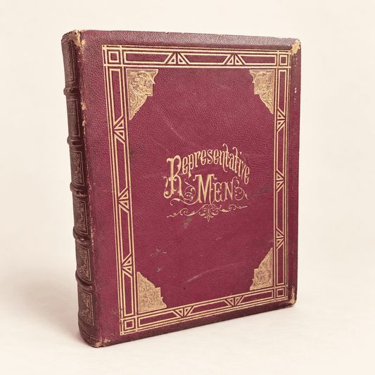 Antique 1872 Sketches of Representative Men, North and South, steel-engraved portrait folio in red morocco leather, front cover