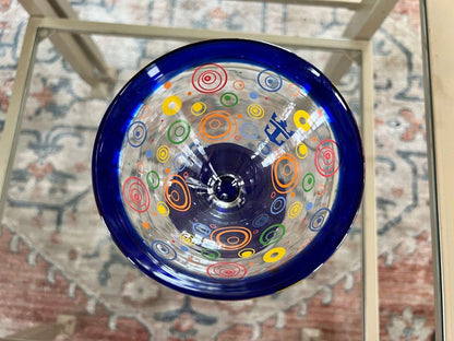 Retro martini glasses, set of 6, colorful circles with cobalt blue rim and foot, photo 9 of 10