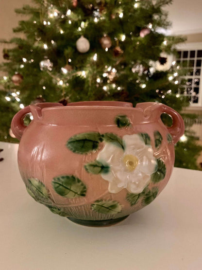 Roseville Pottery 'White Rose' Jardiniere, Vase, Planter 653 - 5 - Loom Vintage