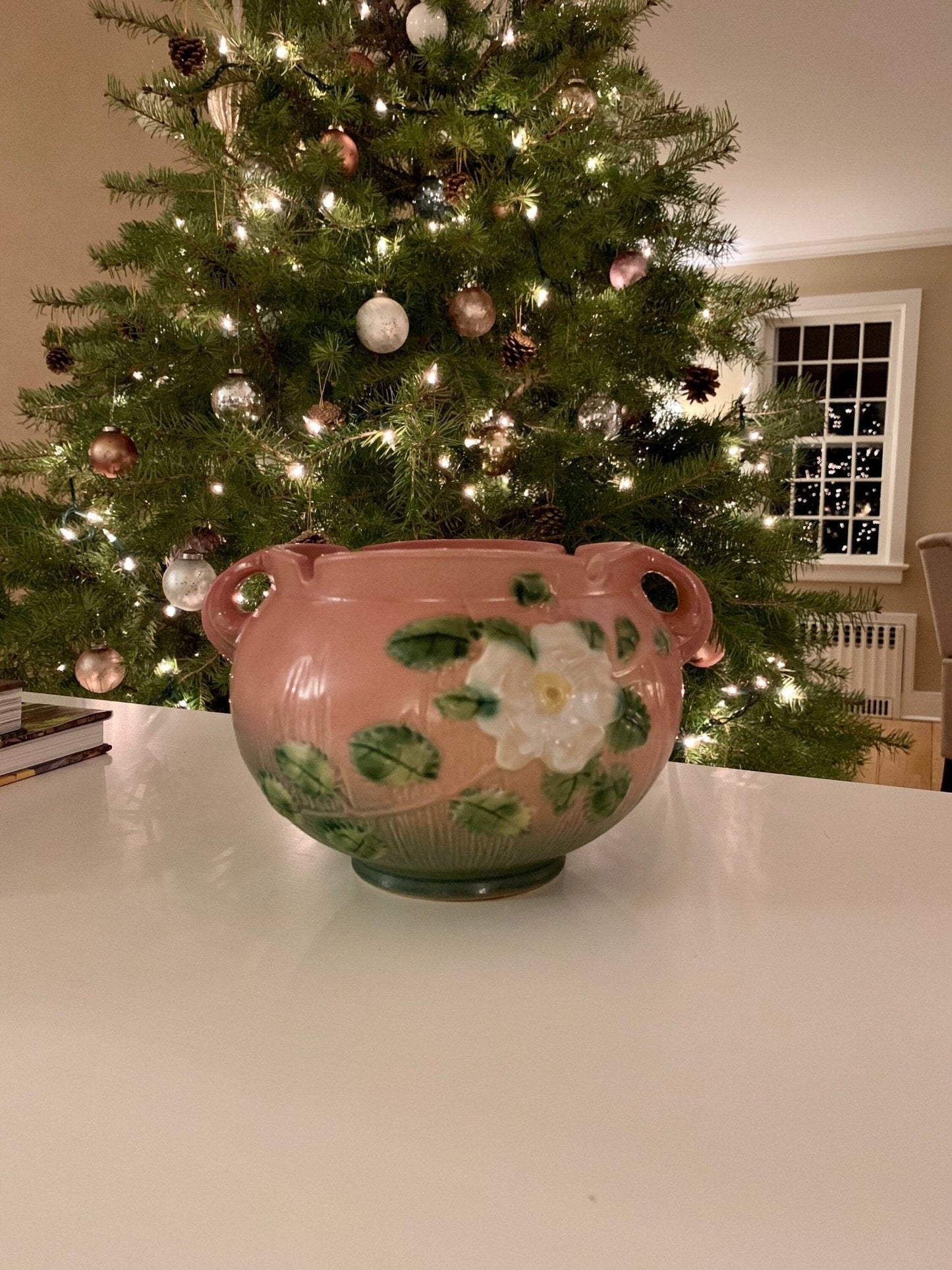 Roseville Pottery 'White Rose' Jardiniere, Vase, Planter 653 - 5 - Loom Vintage