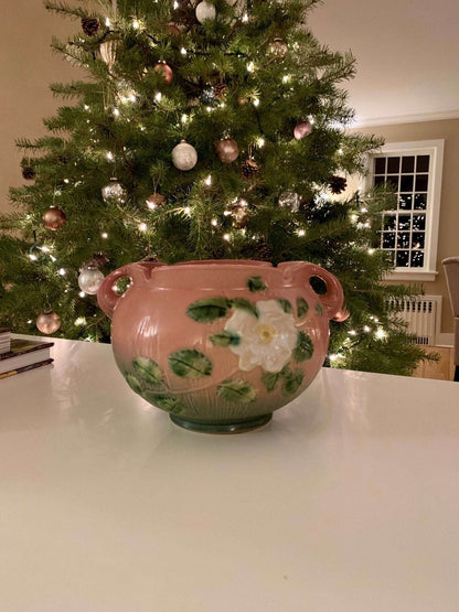 Roseville Pottery 'White Rose' Jardiniere, Vase, Planter 653 - 5 - Loom Vintage