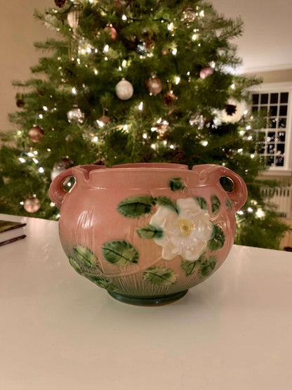 Roseville Pottery 'White Rose' Jardiniere, Vase, Planter 653 - 5 - Loom Vintage