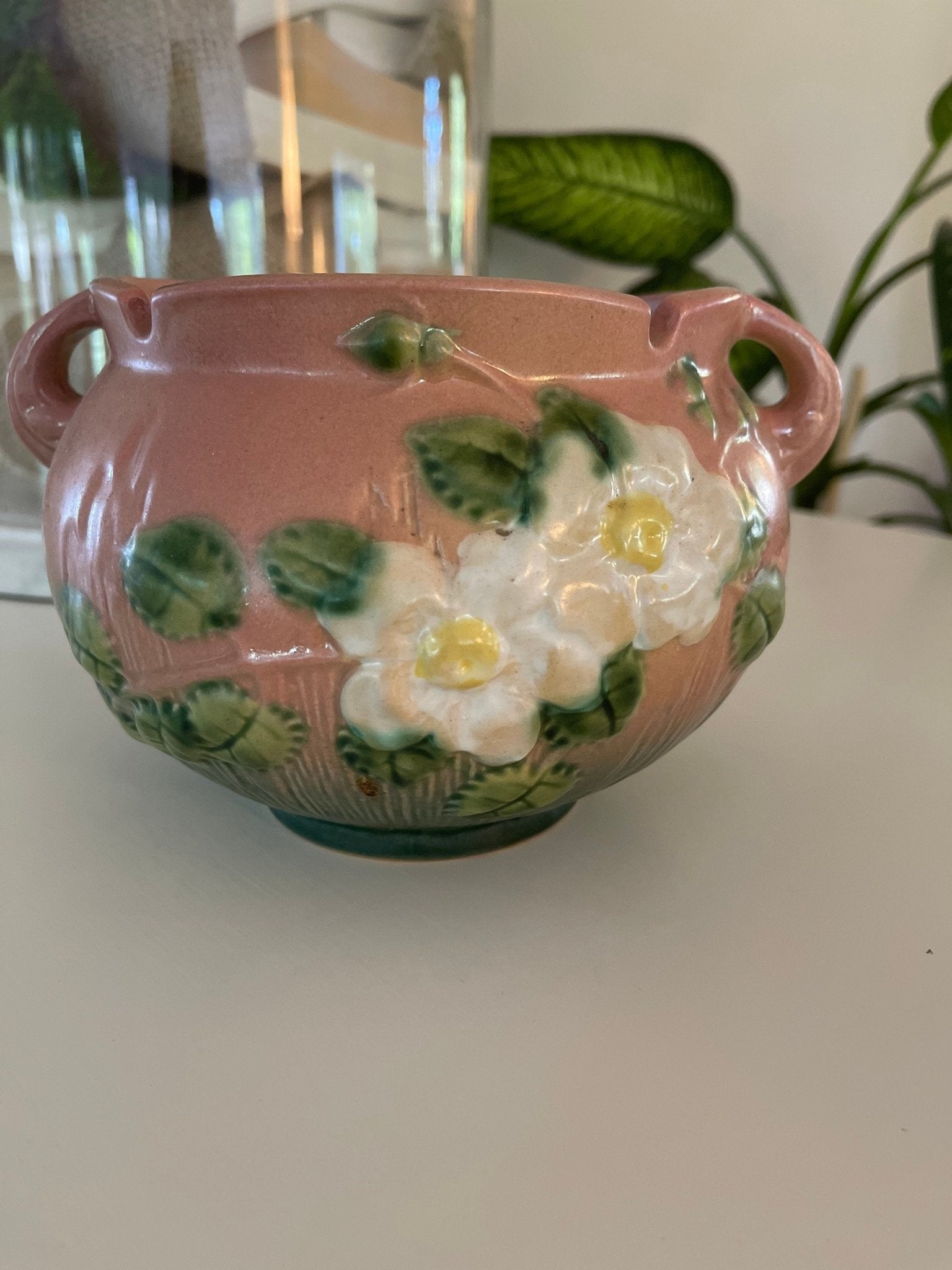 Roseville Pottery 'White Rose' Jardiniere, Vase, Planter 653 - 5 - Loom Vintage