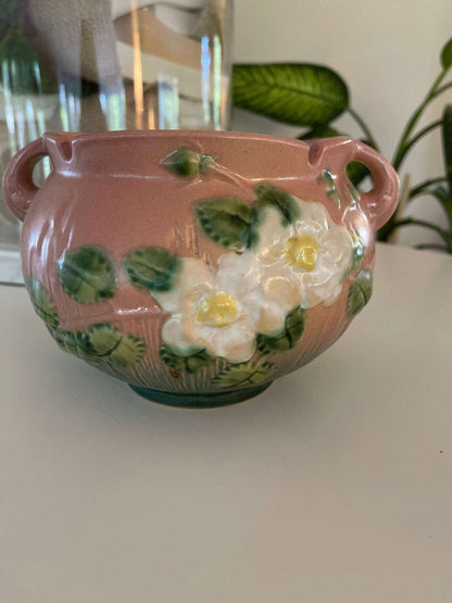 Roseville Pottery 'White Rose' Jardiniere, Vase, Planter 653 - 5 - Loom Vintage