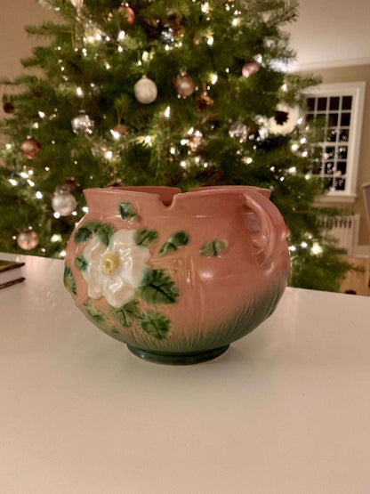 Roseville Pottery 'White Rose' Jardiniere, Vase, Planter 653 - 5 - Loom Vintage