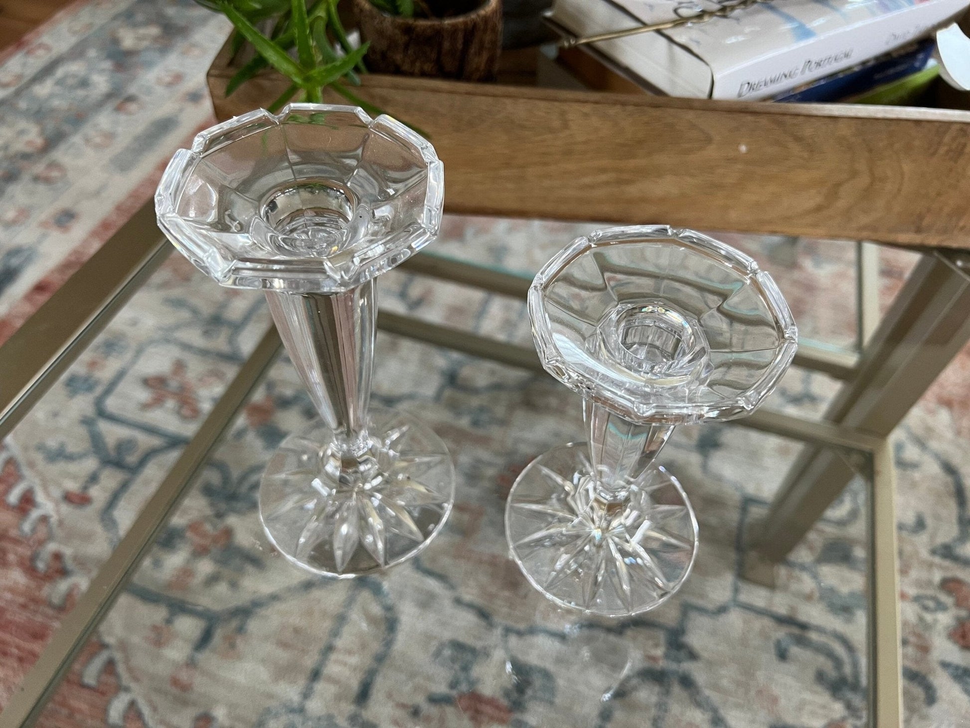 Royal Limited 24% Lead Crystal Candlesticks, Graduated Pair — Czech Republic, 5.25" and 6.25" - Loom Vintage