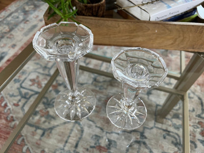 Royal Limited 24% Lead Crystal Candlesticks, Graduated Pair — Czech Republic, 5.25" and 6.25" - Loom Vintage