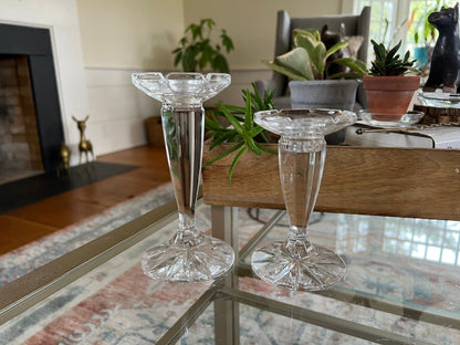Royal Limited 24% Lead Crystal Candlesticks, Graduated Pair — Czech Republic, 5.25" and 6.25" - Loom Vintage