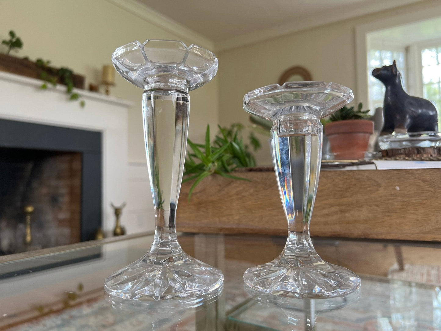 Royal Limited 24% Lead Crystal Candlesticks, Graduated Pair — Czech Republic, 5.25" and 6.25" - Loom Vintage