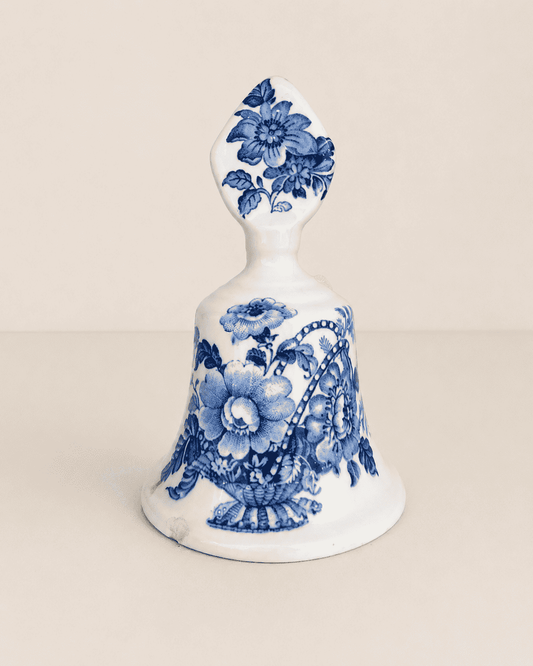 Royal Crownford Ironstone Bell — Blue and White Transferware, Victorian Floral Basket
